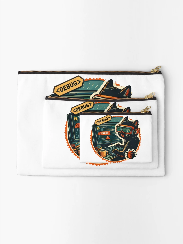 Thumbnail 2 of 4, Zipper Pouch, Debugging Cat Programmer Error Code Design designed and sold by ZenvyraLab.