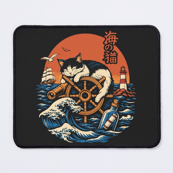 Item preview, ea Cat Sleeping on Captain's Wheel – Vintage Japanese Nautical Wave designed and sold by Teeseas Wave.