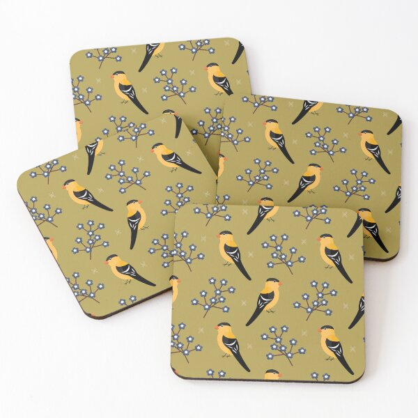 Item preview, American goldfinches on green designed and sold by reneesillus.