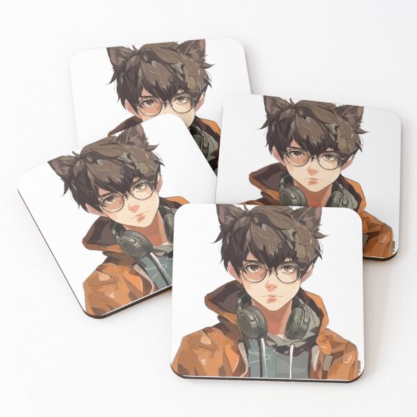 Item preview, Anime Neko Gamer Boy with Glasses and Headphones designed and sold by Jbantan.