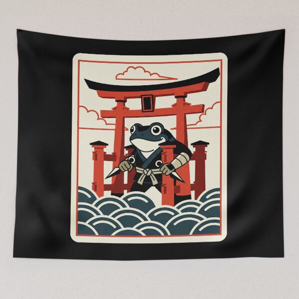Item preview, Ninja Frog Samurai Japanese Temple Retro Style designed and sold by JordynLadukeg65.