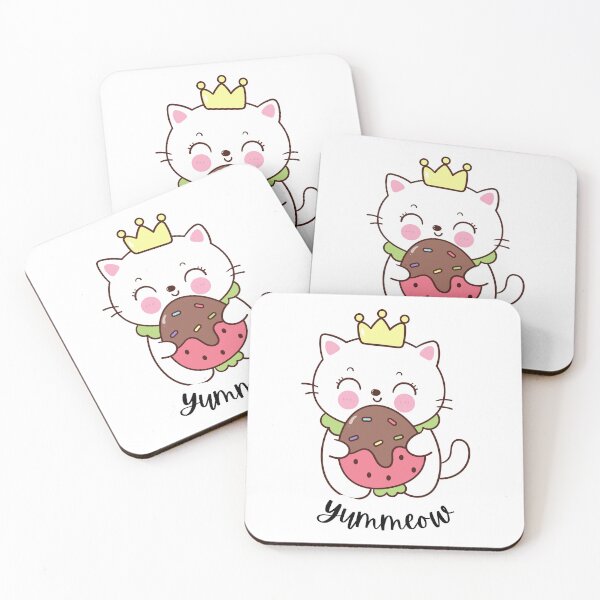 Item preview, Kawaii "Yummeow" Cat Sticker - Cute White Kitten with Strawberry Treat designed and sold by Saroj Snehi.