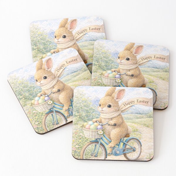 Item preview, Easter Bunny with Scarf Bike Riding Spring Watercolour designed and sold by inspired-works.