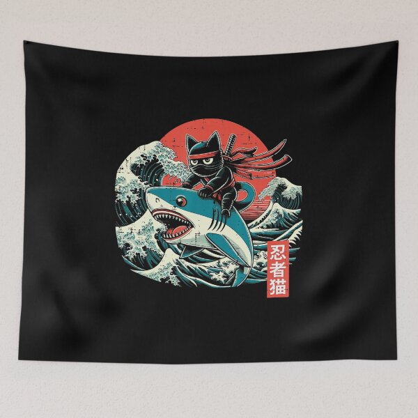 Item preview, Ninja Riding Shark Wave Japanese Ukiyoe Style designed and sold by titanlevi.