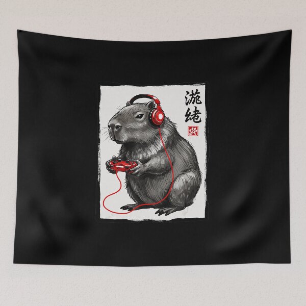 Item preview, Capybara Gamer Headphones Japanese Ink Style designed and sold by FGTV2021.