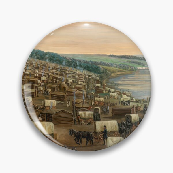 Item preview, Winter Quarters Pioneer Settlement Wagon Camp River Landscape designed and sold by TheSoulOfArt.