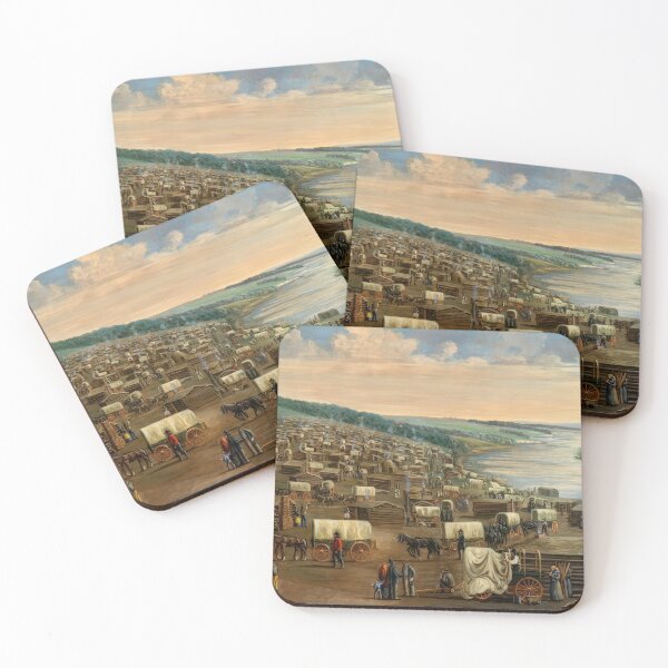 Item preview, Winter Quarters Pioneer Settlement Wagon Camp River Landscape designed and sold by TheSoulOfArt.