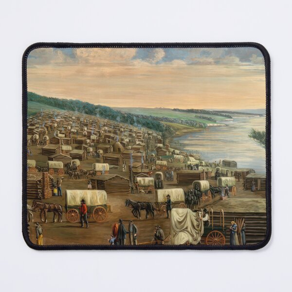 Item preview, Winter Quarters Pioneer Settlement Wagon Camp River Landscape designed and sold by TheSoulOfArt.