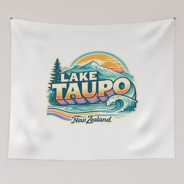 Item preview, Lake Taupo New Zealand Mount Ruapehu Scenic Sunset Landscape Typography designed and sold by Places On Earth.