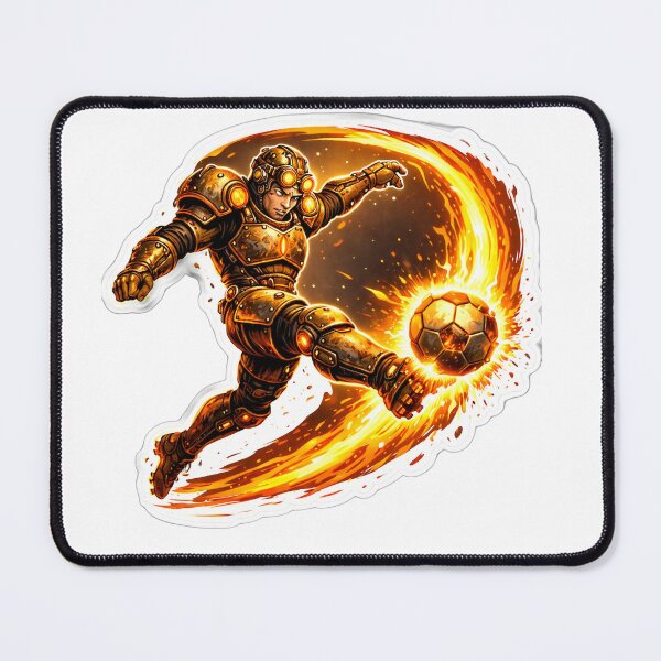Item preview, Steampunk Soccer Sticker – Mechanical Striker Kick with Fireball designed and sold by Altered Art By Steve.