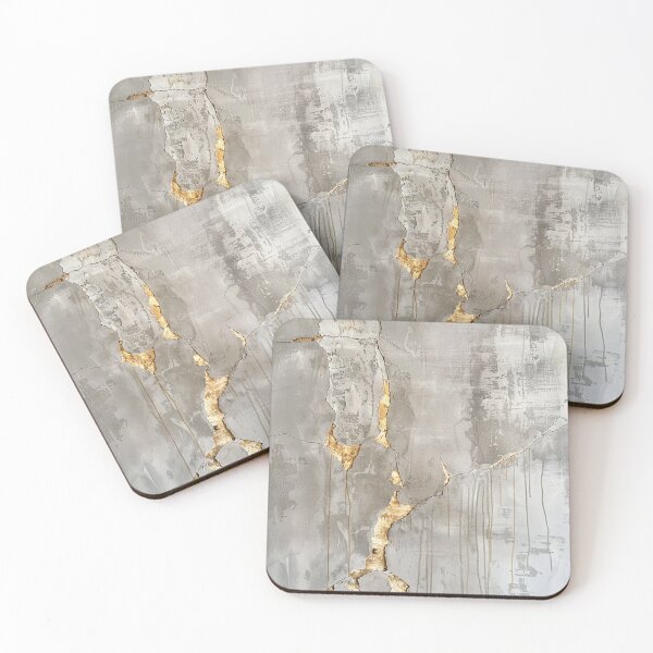 Item preview, Wabi Sabi wall art with gold cracks – Abstract concrete look in grey and gold designed and sold by CosmicGlyph.