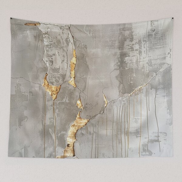 Item preview, Wabi Sabi wall art with gold cracks – Abstract concrete look in grey and gold designed and sold by CosmicGlyph.