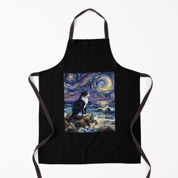 Item preview, Tuxedo Cat Starry Night Cat at the Beach and Moon Artwork designed and sold by ClaireHelle.