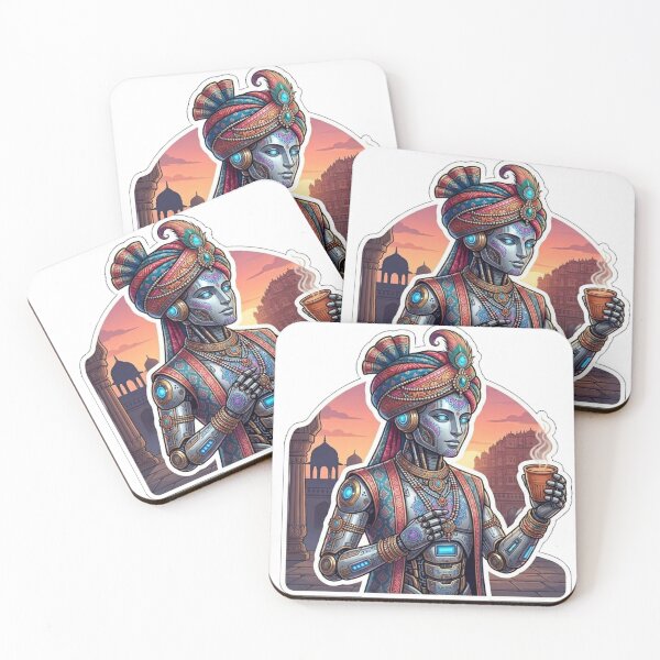 Item preview, Cyberpunk Mughal AI Robot - Royal Rajasthani Tech Art designed and sold by DesertFlowArt.