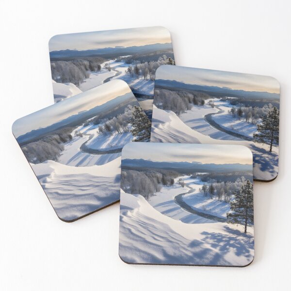 Item preview, Sunny Snowy Landscape with Meandering Brook and Distant Mountains designed and sold by EmeraldeaDesign.