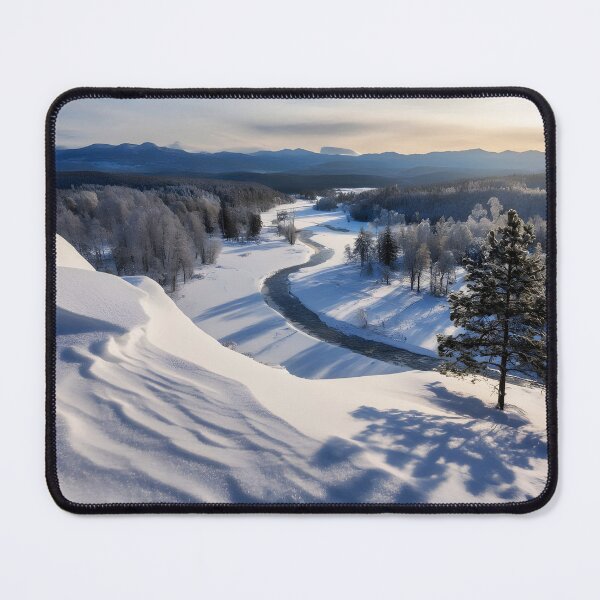 Item preview, Sunny Snowy Landscape with Meandering Brook and Distant Mountains designed and sold by EmeraldeaDesign.