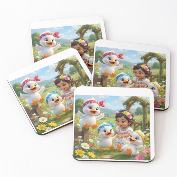 Item preview, Little Girl Playing with Ducklings – Cute Digital Art Print designed and sold by Ramaniartstudio.