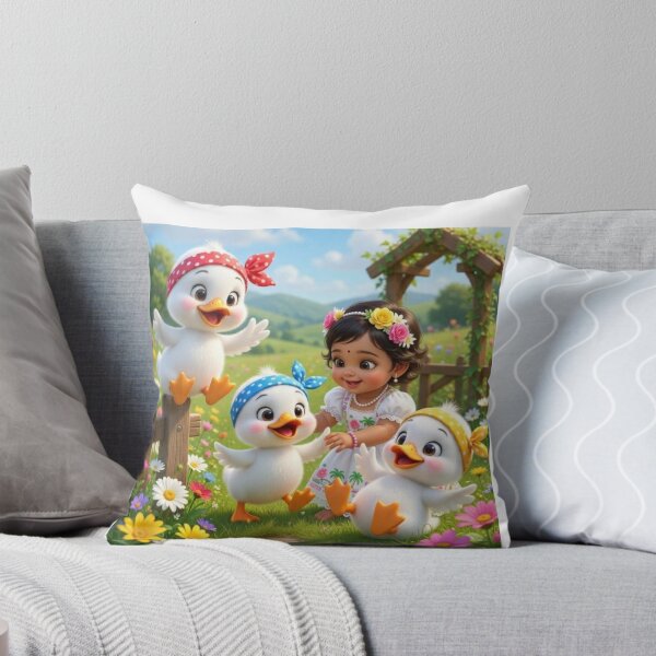 Item preview, Little Girl Playing with Ducklings – Cute Digital Art Print designed and sold by Ramaniartstudio.