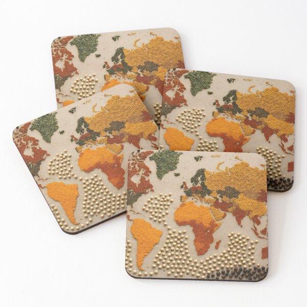 Item preview, World Map Made of Spices on Beige Background – Creative Culinary Concept designed and sold by EmeraldeaArt.