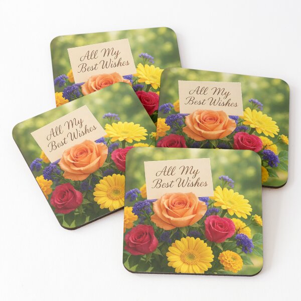 Item preview, All My Best Wishes Card in Fresh Mixed Flower Bouquet  designed and sold by EmeraldeaArt.
