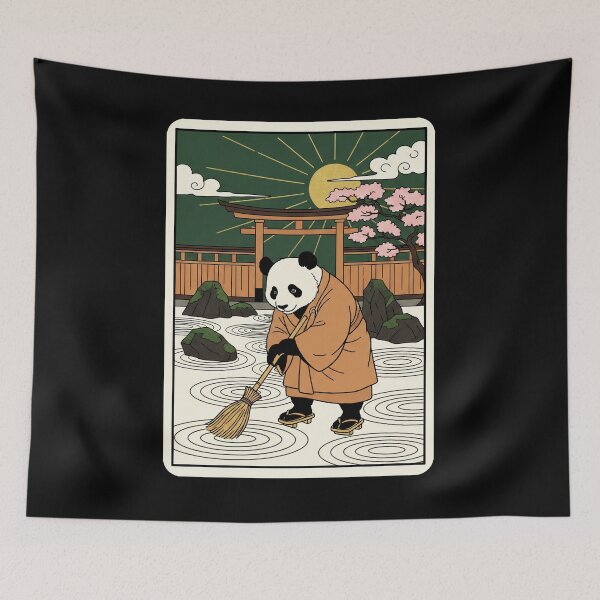 Item preview, Zen Panda Sweeping Garden Japanese Style Illustration designed and sold by JordynLadukeg65.