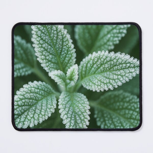 Item preview, Frosty Herb Leaves Close-Up – Icy Edges on Green Sage or Mint designed and sold by EmeraldeaArt.