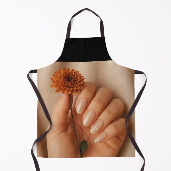 Item preview, Woman Hand with Natural Beige Ombre Nails and Golden Sparkle Holding Small Orange Flowers designed and sold by EmeraldeaArt.