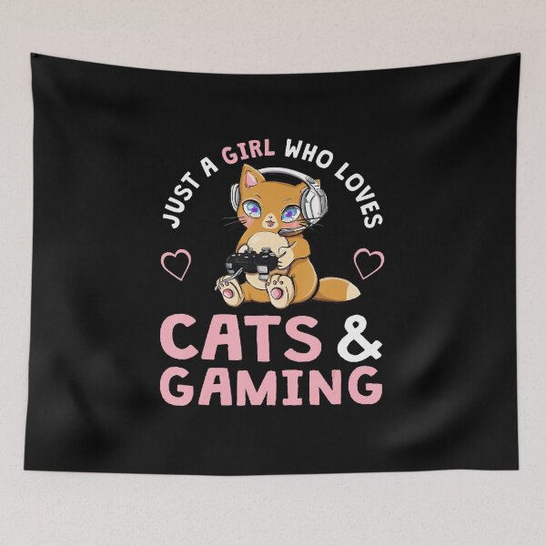 Aperçu de l'œuvre Une fille qui aime les chats et les jeux vidéo. Chat gamer mignon. créée et vendue par FGTV2021.