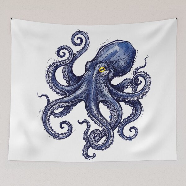Item preview, Aesthetic Navy Blue Octopus Ink Drawing - Ocean Wildlife Graphic designed and sold by seven things shop.