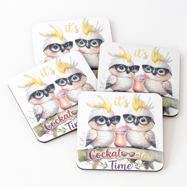 Item preview, It’s Cockatoo-tal Time! - Cute Chibi Cockatoos with Tropical Drink designed and sold by ArtisticDesignsbyLinda.