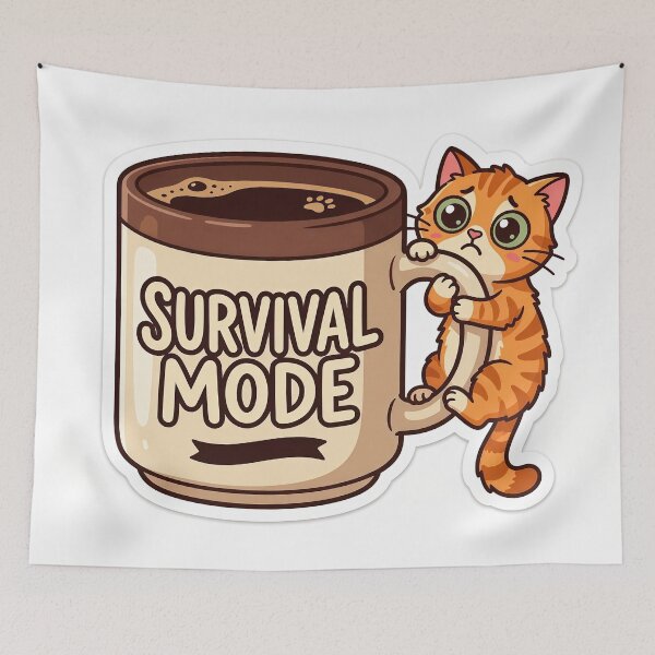Item preview, Survival Mode Coffee Cat – Funny Tired Kitten Coffee Lover designed and sold by Furfolkz.