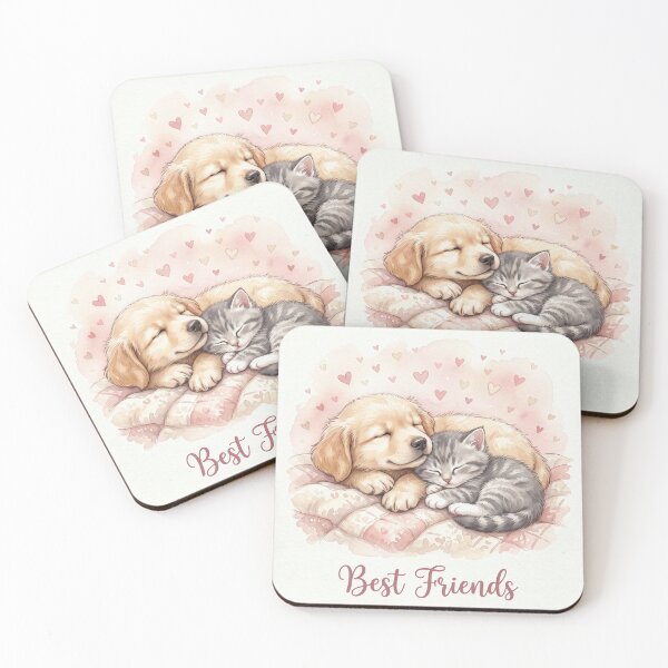 Item preview, Dog and Cat Best Friends – Cute Puppy and Kitten Cuddle Illustration designed and sold by Furfolkz.