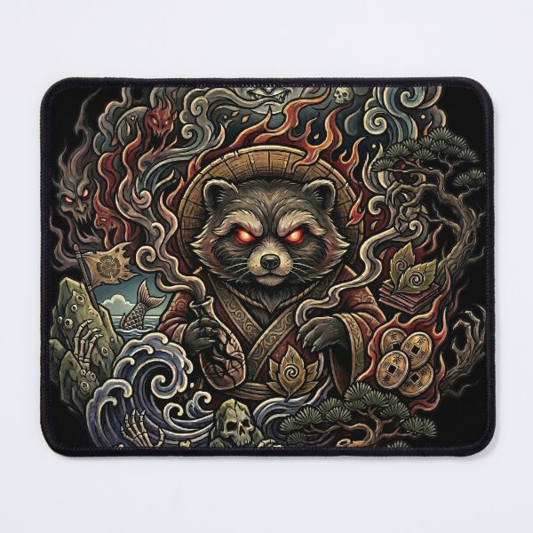 Item preview, Dark Japanese Tanuki Yokai Skull Traditional Tattoo Style Art designed and sold by UltimateJapan.