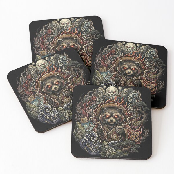 Item preview, Dark Japanese Tanuki Yokai Skull Traditional Tattoo Style Art designed and sold by UltimateJapan.