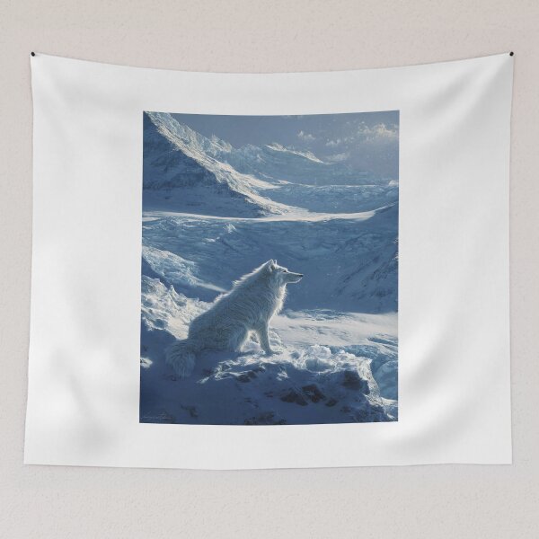 Item preview, Majestic White Wolf Snowy Mountain Winter Scene designed and sold by NicolasGlowArt.