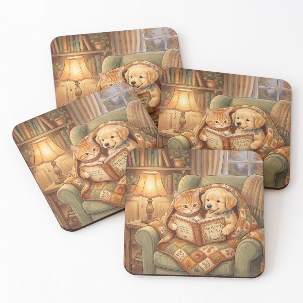 Item preview, Cozy Autumn Reading – Cute Dog and Cat Fall Storytime Illustration designed and sold by Furfolkz.