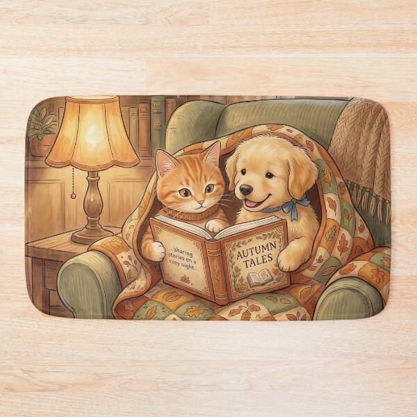 Item preview, Cozy Autumn Reading – Cute Dog and Cat Fall Storytime Illustration designed and sold by Furfolkz.