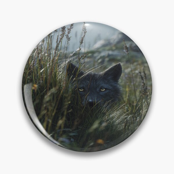 Item preview, Majestic Wolf Peeking Through Grass Mountain View designed and sold by NicolasGlowArt.