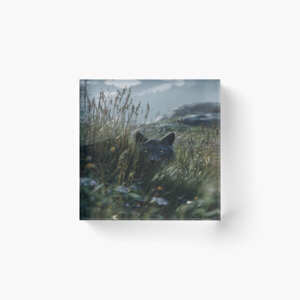 Item preview, Majestic Wolf Peeking Through Grass Mountain View designed and sold by NicolasGlowArt.