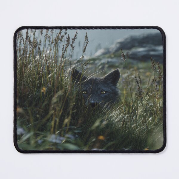 Item preview, Majestic Wolf Peeking Through Grass Mountain View designed and sold by NicolasGlowArt.
