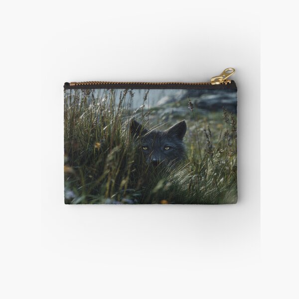 Artikelvorschau, Majestätischer Wolf lugt durchs Gras – Bergblick entworfen und verkauft von NicolasGlowArt.