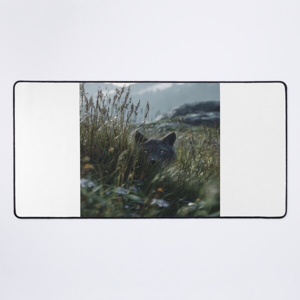 Item preview, Majestic Wolf Peeking Through Grass Mountain View designed and sold by NicolasGlowArt.