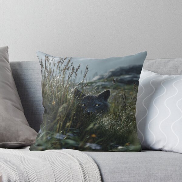 Item preview, Majestic Wolf Peeking Through Grass Mountain View designed and sold by NicolasGlowArt.