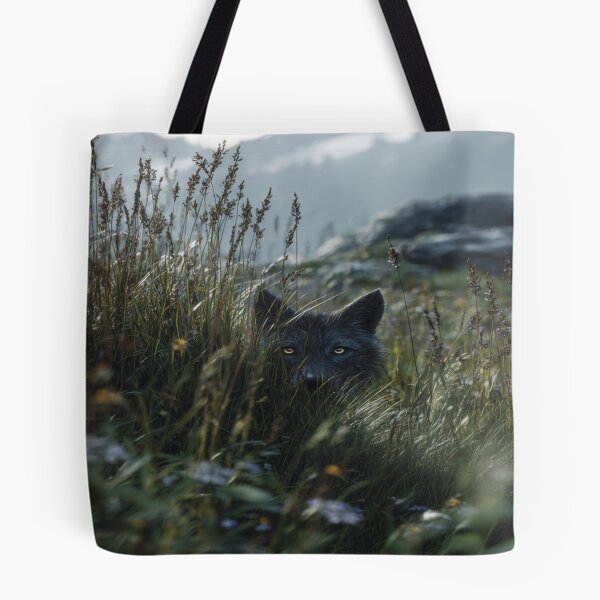 Item preview, Majestic Wolf Peeking Through Grass Mountain View designed and sold by NicolasGlowArt.