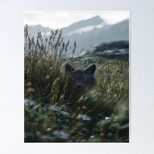 Item preview, Majestic Wolf Peeking Through Grass Mountain View designed and sold by NicolasGlowArt.