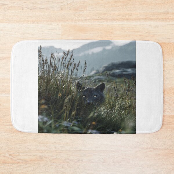 Item preview, Majestic Wolf Peeking Through Grass Mountain View designed and sold by NicolasGlowArt.