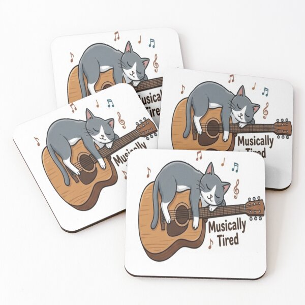 Item preview, Musically Tired Cute Cat Guitar Sticker | Funny Music Lover Design designed and sold by Velora Design .