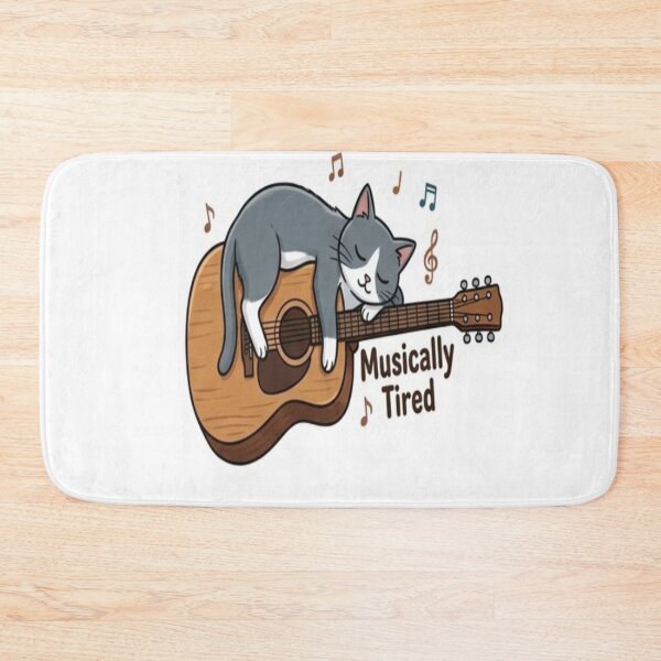 Item preview, Musically Tired Cute Cat Guitar Sticker | Funny Music Lover Design designed and sold by Velora Design .