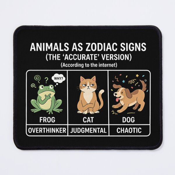 Item preview, Animals as Zodiac Meme Shirt – Chaotic Dog, Judgmental Cat, Overthinking Frog designed and sold by ZyxDes.