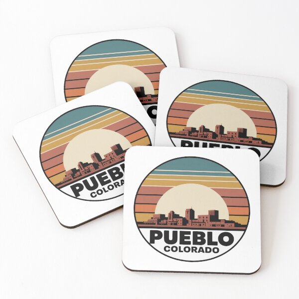 Item preview, Pueblo Colorado: Retro Teal Mustard Orange Sunset Skyline Badge designed and sold by CircinusStore.